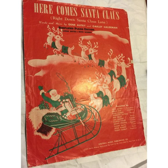 Here Comes Santa Claus by Gene Autry & Oakley Haldeman Vintage Sheet Music - Picture 1 of 12